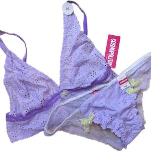 Cosmopolitan Purple Eyelet Lace Bra Panty Set NWT Size M Cute Lingerie